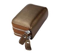 LOKAXXZU Leather Unisex Credit Card Holders Zipper Pocket Coin Purse Passport ID Card Organizer Bag Wallet(Bronze Gold)