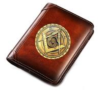 LOKAXXZU Masonic AG Symbol Genuine Leather Wallets, Men's Unique Freemasons Card Holder Purse, Vintage Travel Wallet(Style 1)