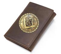LOKAXXZU Masonic AG Symbol Genuine Leather Wallets, Men's Unique Freemasons Card Holder Purse, Vintage Travel Wallet(Style 2)