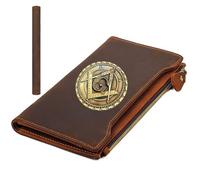 LOKAXXZU Masonic AG Symbol Genuine Leather Wallets, Men's Unique Freemasons Card Holder Purse, Vintage Travel Wallet(Style 4)