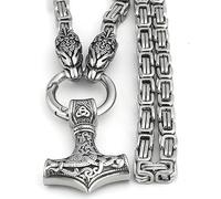 LOKAXXZU Men Thor's Hammer Viking Necklace, Nordic Mythology Amulet Pendant Vintage Heavy Biker Jewelry, Multiple Style Animal Head Square Byzantine Cuban King Chain (Color : Leopard_70cm Chain)