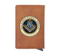 LOKAXXZU Men's Unique Freemasons Genuine Leather Wallets, Masonic AG Symbol Card Holder Luxury Gift Purse, Slim Vintage Travel Wallet with Privacy Protection(MA41 Brown)