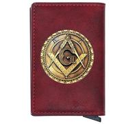 LOKAXXZU Men's Unique Freemasons Genuine Leather Wallets, Masonic AG Symbol Card Holder Luxury Gift Purse, Slim Vintage Travel Wallet with Privacy Protection(MA42 RED)