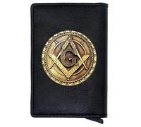 LOKAXXZU Men's Unique Freemasons Genuine Leather Wallets, Masonic AG Symbol Card Holder Luxury Gift Purse, Slim Vintage Travel Wallet with Privacy Protection(MA42 Black)