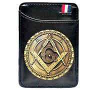 LOKAXXZU Men's Unique Freemasons Genuine Leather Wallets, Masonic AG Symbol Card Holder Luxury Gift Purse, Slim Vintage Travel Wallet with Privacy Protection(MA22 Black)