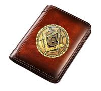 LOKAXXZU Men's Unique Freemasons Genuine Leather Wallets, Masonic AG Symbol Card Holder Luxury Gift Purse, Slim Vintage Travel Wallet with Privacy Protection(MA62)