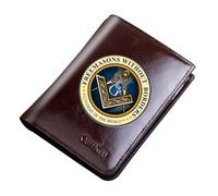 LOKAXXZU Men's Unique Freemasons Genuine Leather Wallets, Masonic AG Symbol Card Holder Luxury Gift Purse, Slim Vintage Travel Wallet with Privacy Protection(MA51 Brown)