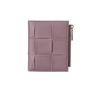 LOKAXXZU Multifunctional Woven Leather Zipper Ultra-Thin Coin Purse Top Layer Lambskin Short Wallet Wallet(Pink)