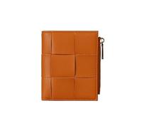 LOKAXXZU Multifunctional Woven Leather Zipper Ultra-Thin Coin Purse Top Layer Lambskin Short Wallet Wallet(Orange)