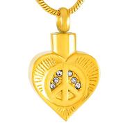LOKAXXZU Peace in My Heart Cremation Ashes Necklace Steel Stainless Steel Commemorative urn Human Humanity Gold Jewelry