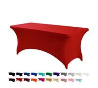 LOKAXXZU Peomeise 8FT Spandex Table Cover Rectangular Stretch Spandex Tablecloth (Red,8FT)