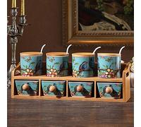 LOKAXXZU Spice Jars Ceramic Kitchen Spice Box Set, Glass Oil Bottle, Creative Household Two Layer Seasoning Jar, Salt Shaker Soy Sauce Bottle Combination (Color : A, Size : Eight-Piece Set)