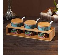 LOKAXXZU Spice Jars Ceramic Kitchen Spice Box Set, Glass Oil Bottle, Creative Household Two Layer Seasoning Jar, Salt Shaker Soy Sauce Bottle Combination (Color : A, Size : Three-Piece Set)