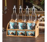 LOKAXXZU Spice Jars Ceramic Kitchen Spice Box Set, Glass Oil Bottle, Creative Household Two-layer Seasoning Jar, Salt Shaker Soy Sauce Bottle Combination (Color : C, Size : Six-Piece Gas Bottle)