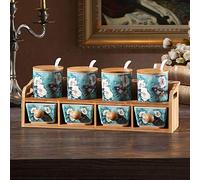LOKAXXZU Spice Jars Ceramic Kitchen Spice Box Set, Glass Oil Bottle, Creative Household Two-layer Seasoning Jar, Salt Shaker Soy Sauce Bottle Combination (Color : C, Size : Eight-Piece Set)