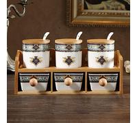 LOKAXXZU Spice Jars Ceramic Kitchen Spice Box Set, Glass Oil Bottle, Creative Household Two-layer Seasoning Jar, Salt Shaker Soy Sauce Bottle Combination (Color : B, Size : Six-Piece Set)