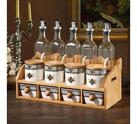 LOKAXXZU Spice Jars Ceramic Kitchen Spice Box Set, Glass Oil Bottle, Creative Household Two-layer Seasoning Jar, Salt Shaker Soy Sauce Bottle Combination (Color : B, Size : Eight-Piece Gas Bottle)