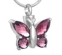 LOKAXXZU Stainless Steel Crystal Butterfly Cremation urn Cremation Pendant Necklace Animal Ashes-Purple