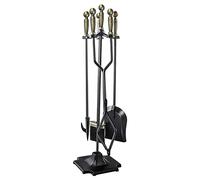 LOKAXXZU Sturdy Fire Place Accessories Tools Holder with Tongs Shovel Brush Poker Wrought Iron Indoor Outdoor 5 Pcs Fireplace Tools Sets Rustic Hearth Tool with Bronze Handle