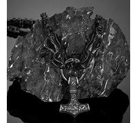LOKAXXZU Thor's Hammer Big Pendant Coarse Necklace, Mythology Dragon Head Handmade Norse King's Chain, Viking Amulet Jewelry Gifts for Men Accessories,Black 1,70CM Chain