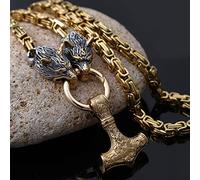 LOKAXXZU Thor's Hammer Heavy Coarse Necklace, Amulet Pendant Novelty Punk Cool Viking Jewelry Gifts Accessories for Norse Men, Scandinavian Handmade Square King's Chain,Wolf8,60CM Chain