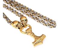 LOKAXXZU Thor's Hammer Heavy Coarse Necklace, Amulet Pendant Novelty Punk Cool Viking Jewelry Gifts Accessories for Norse Men, Scandinavian Handmade Square King's Chain,Skull 6,60CM Chain