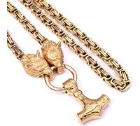 LOKAXXZU Thor's Hammer Heavy Coarse Necklace, Amulet Pendant Novelty Punk Cool Viking Jewelry Gifts Accessories for Norse Men, Scandinavian Handmade Square King's Chain,Wolf5,70CM Chain