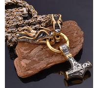 LOKAXXZU Thor's Hammer Heavy Coarse Necklace, Amulet Pendant Novelty Punk Cool Viking Jewelry Gifts Accessories for Norse Men, Scandinavian Handmade Square King's Chain,Dragon3,60CM Chain