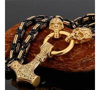 LOKAXXZU Thor's Hammer Heavy Coarse Necklace, Amulet Pendant Novelty Punk Cool Viking Jewelry Gifts Accessories for Norse Men, Scandinavian Handmade Square King's Chain,Skull 2,70CM Chain