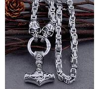 LOKAXXZU Thor's Hammer Heavy Coarse Necklace, Amulet Pendant Novelty Punk Cool Viking Jewelry Gifts Accessories for Norse Men, Scandinavian Handmade Square King's Chain,Skull 10,60CM Chain