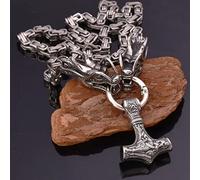 LOKAXXZU Thor's Hammer Heavy Coarse Necklace, Amulet Pendant Novelty Punk Cool Viking Jewelry Gifts Accessories for Norse Men, Scandinavian Handmade Square King's Chain,Dragon1,60CM Chain