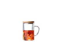 LOKAXXZU Water Cup High Borosilicate Glass Three-Piece Household Tea Separate Tea Cup with Cover Filter Glass Bamboo Cover Flower Tea Cup Water Cup (Color : 500ML Style C)