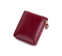LOKAXXZU Women's Card Cases Genuine Leather Women Wallet Zipper Money Bag Female Small Purses ID Card Holder Coin Clutch Designer Ladies Handbag (Color : Rojo)