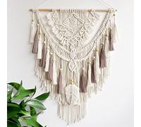 lokeisna Macrame Wall Hanging, Woven Tapestry Beige & Dusty Rose Handmade Craft Macrame Wall Decor, Gallery & Nursery, Size 37.4” Lx27.5” W