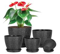 lokeisna Pots for Plants 5 Pcs 7.5/6.5/5.7/4.9/4.1 inch Plastic Planter, Flower Pot Indoor Modern Decorative Plant Pot, Plant Pots Indoor with Drainage and Saucer for All House Plants, Spray Spots