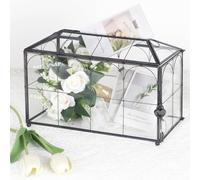 lokeisna Wedding Card Box Large: 12.6" x 6" x 9.1" Black Wedding Envelope Box with Lock and Slot, Glass Card box for Wedding Reception, Multi function Handmade Makeup Box Jewelry box for Storage Box