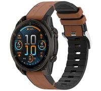 LOKEKE Compatible with Garmin Quatix 8 Replacement Wrist Band - 22mm Replacement Silicone + Leather Wrist Watch Band Strap Compatible with Garmin Quatix/Tactix 8 47mm with QuickFit(Brown)