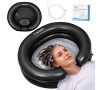 LOKFEHRE Large Portable Inflatable Hair Washing Basin for Bedridden - Wash Hair in Bed with Inflatable Shampoo Bowl.For Elderly,Disabled,Injured,Ideal Inflatable Sink for Locs Detox (Black)