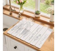 LOKHOM Stone Dish Drying Mat for Kitchen Counter, 11.8"x15.7" Foldable Absorbent Stone Drying Mat with Vintage Sketch Floral, Non-Slip Diatomaceous Earth Mat for Bath Dishes Cups, Plants