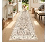 LOKHOM Washable Runner Rug, 2x8 Non-Slip Vintage Hallway Runner Rug with Rubber Backing, Boho Floral Soft Faux Wool Kitchen Rug Carpet Runner for Laundry Entryway Bedroom (Beige Brown)