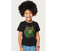 Loki Gold Horns Helmet Logo Marvel T-Shirt in Black | Size: 5-6 Years Loki Black 5-6 Years