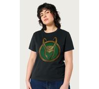 Loki Gold Horns Helmet Logo Relaxed Fit T-Shirt Marvel Black S