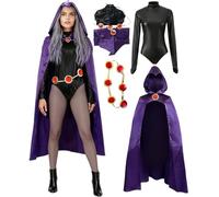 LOKI Helmet Women's Raven Cosplay Costume Jumpsuit Purple Cloak with Belt Halloween Costume Uniform for Girls, Purple, XS
