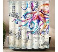 Lokigo 84 Inch Extra Long Cool Colorful Nautical Octopus Shower Curtain Waterproof Fabric Wide Shower Curtains for Bathroom Funny Ocean Kraken Bathroom Shower Curtain Decor with 12 Hooks, 72 x 84