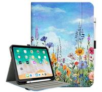 Lokigo Case for iPad 11th Generation (A16) 11 Inch 2025, iPad 10th Generation 10.9 Inch 2022, Build with Pocket/Hand Strap/Pencil Holder, Protective 11th/10th Stand Viewing Cover, Wild Flowers