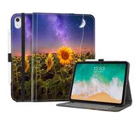 Lokigo Case for iPad (A16) 11th Generation 11 Inch 2025, iPad 10th Generation 10.9 Inch 2022, Build with Pencil Holder/Hand Strap/Pocket, Protective iPadA16 11Inch Stand Cover, Starry Sunflower