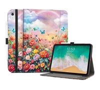 Lokigo for iPad A16 11th Gen Case, iPad 10th Generation Case, Garden Floral | for iPad 11"/10.9" Case 2025/2022, Folio Stand Cover with Pencil Holder, Hand Strap & Pocket, Touch ID, Auto Wake/Sleep