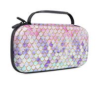 Lokigo Mermaid Carry Case for Nintendo Switch, Shockproof Hard Shell Girls Protective Cover Travel Bag with 20 Game Card Slots for Nintendo Switch Console Joy-Con & Accessories (Pink Fish Scale)