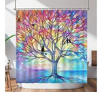 Lokigo Painting Tree Shower Curtain, Colord Life Tree Shower Curtain, Polyester Water Repellent Shower Curtains for Bathroom Decoration, Modern Tree and Birds Shower Curtain 72" x 72" with 12 Hooks