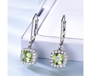 LOKILOKI 1.36ct Natural Peridot Square Drop Earrings Genuine Silver 925 Elegant Casual Jewelry Gemstone For Women Wedding Gifts